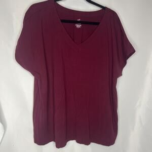 J. Jill Tee Shirt Womens XL Burgundy Comfort Stretch Pleated Back V-Neck